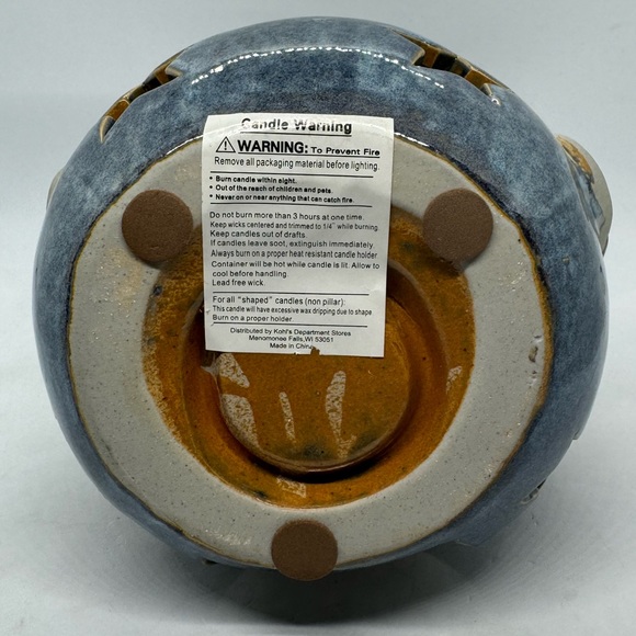 Ceramic Blue Holiday Snowman Tea Light Candle Holder with Star Cut Outs - Picture 7 of 8